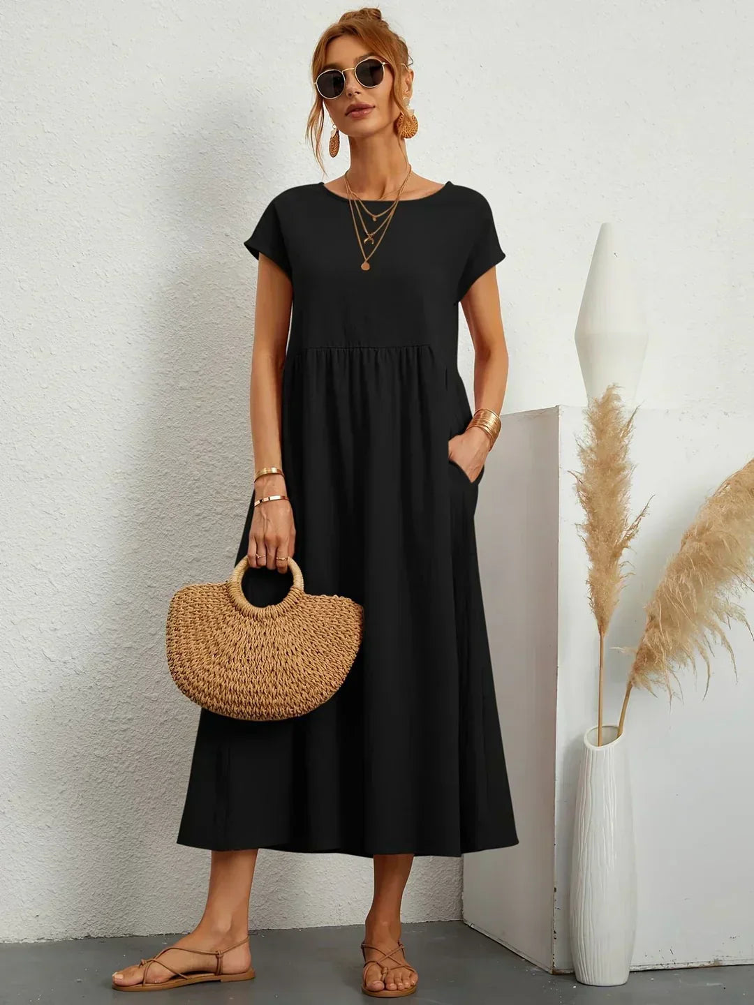 Adelaide | Short Sleeve A Line Maxi Dress