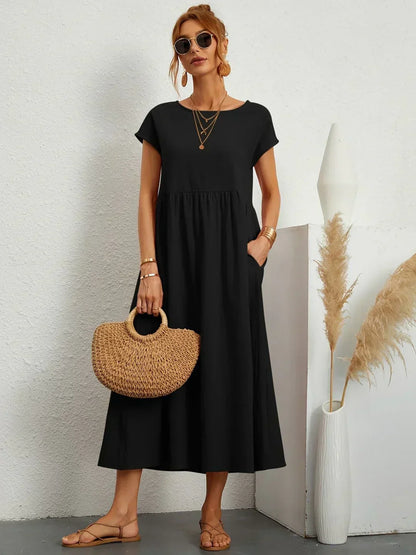 Adelaide | Short Sleeve A Line Maxi Dress