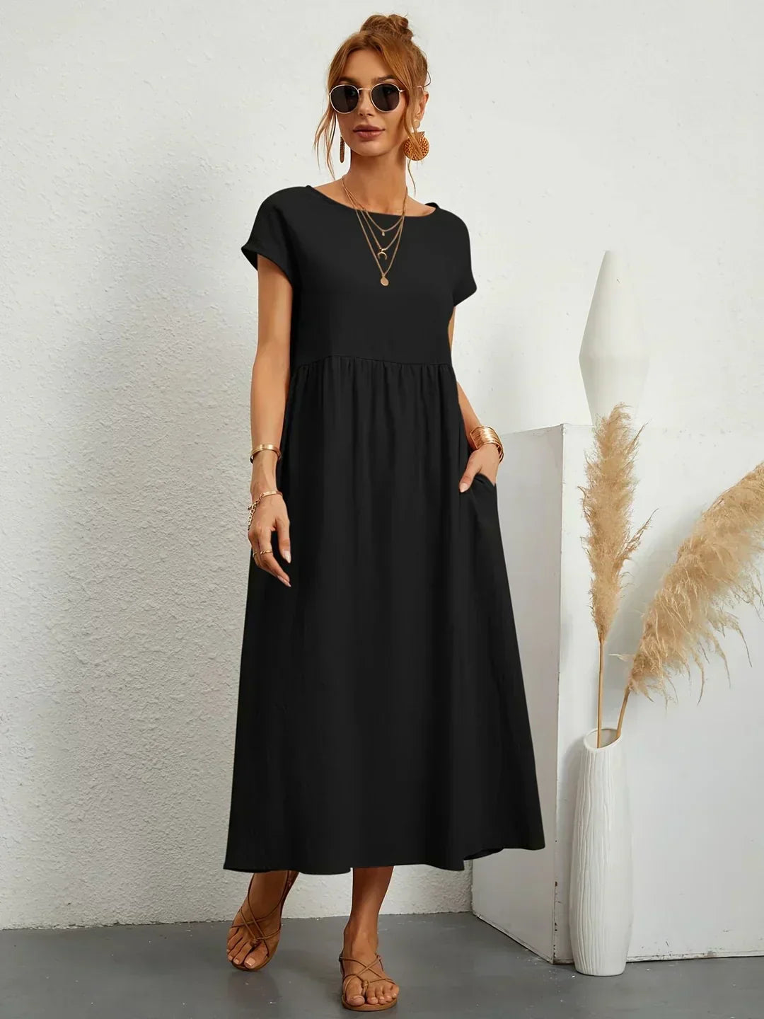 Adelaide | Short Sleeve A Line Maxi Dress