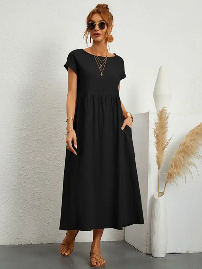 Adelaide | Short Sleeve A Line Maxi Dress