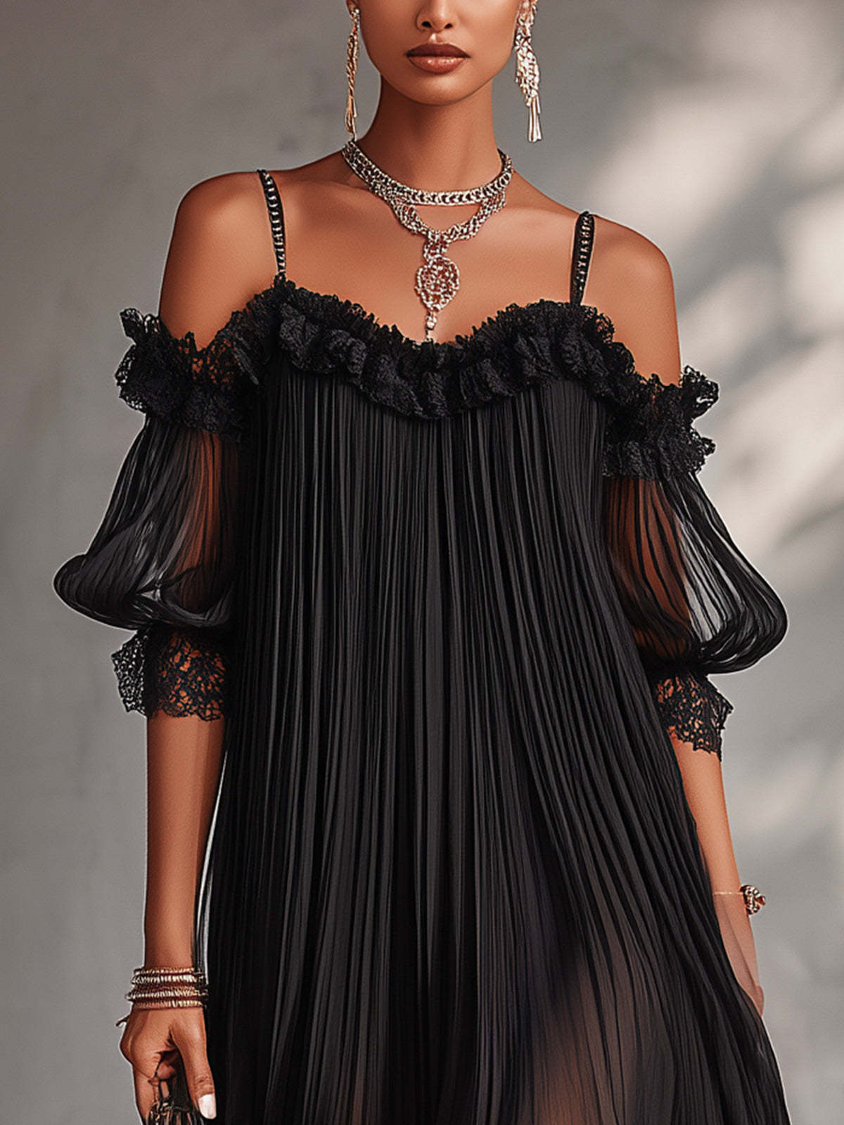 Ottilie | Sheer Sleeve Pleated Party Dress