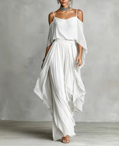 Mirellune | Cold Shoulder Chiffon Two Piece Set