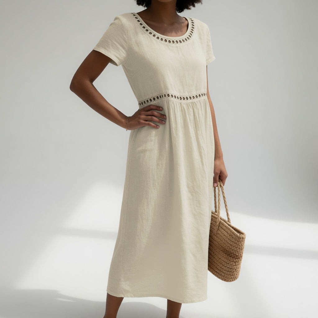 Linnea | Elegant Cutwork Detail Midi Dress