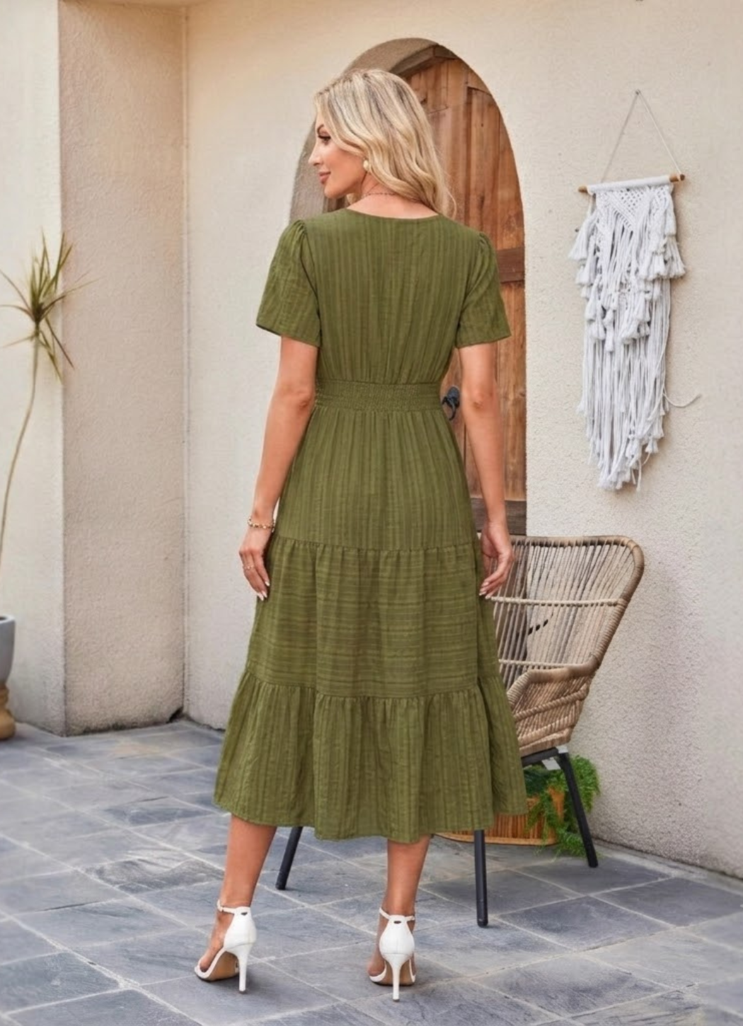 Gisella | Textured Tiered Pocket Midi Dress