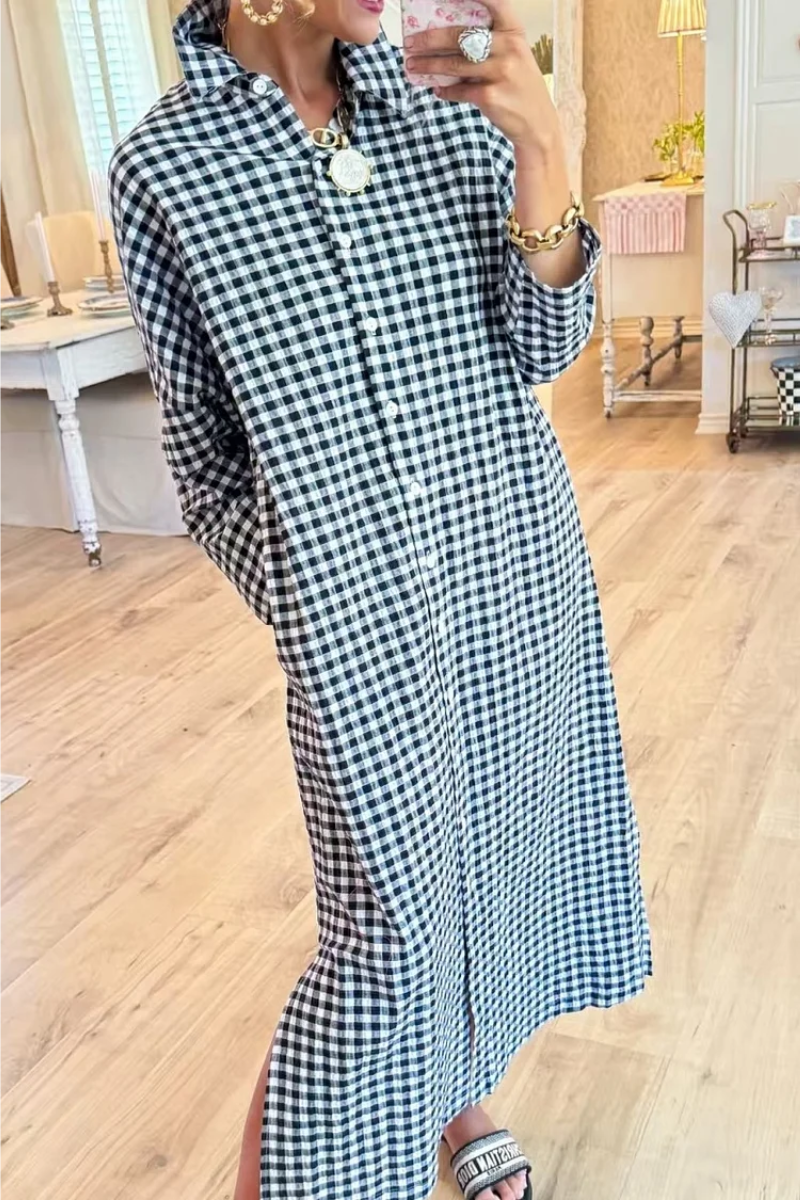 Harper | Gingham Button Front Maxi Shirt Dress