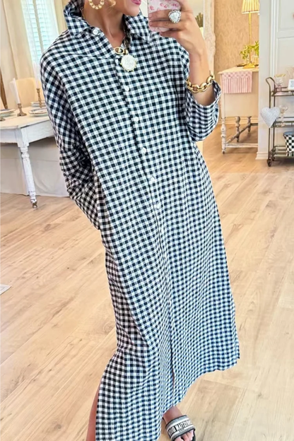Harper | Gingham Button Front Maxi Shirt Dress