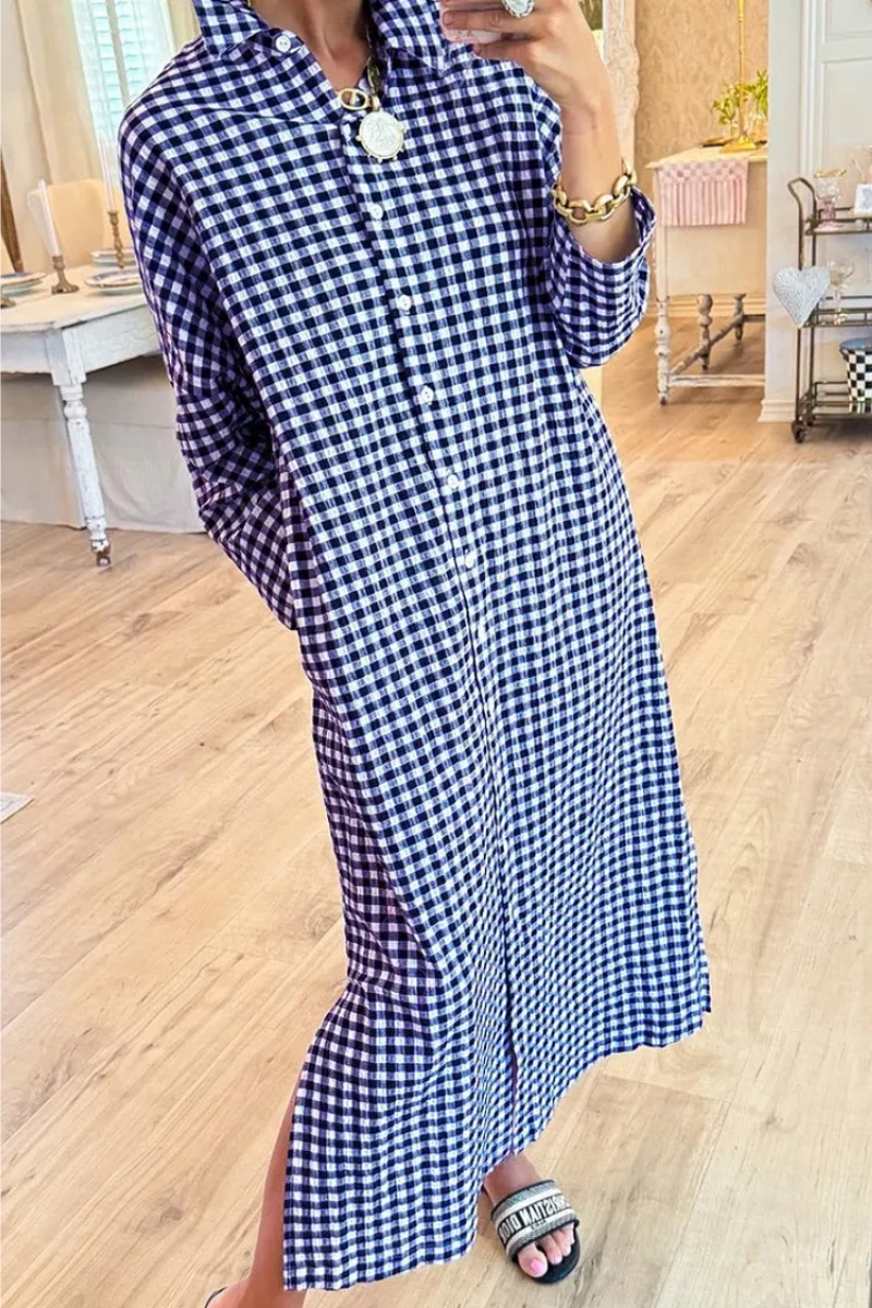 Harper | Gingham Button Front Maxi Shirt Dress