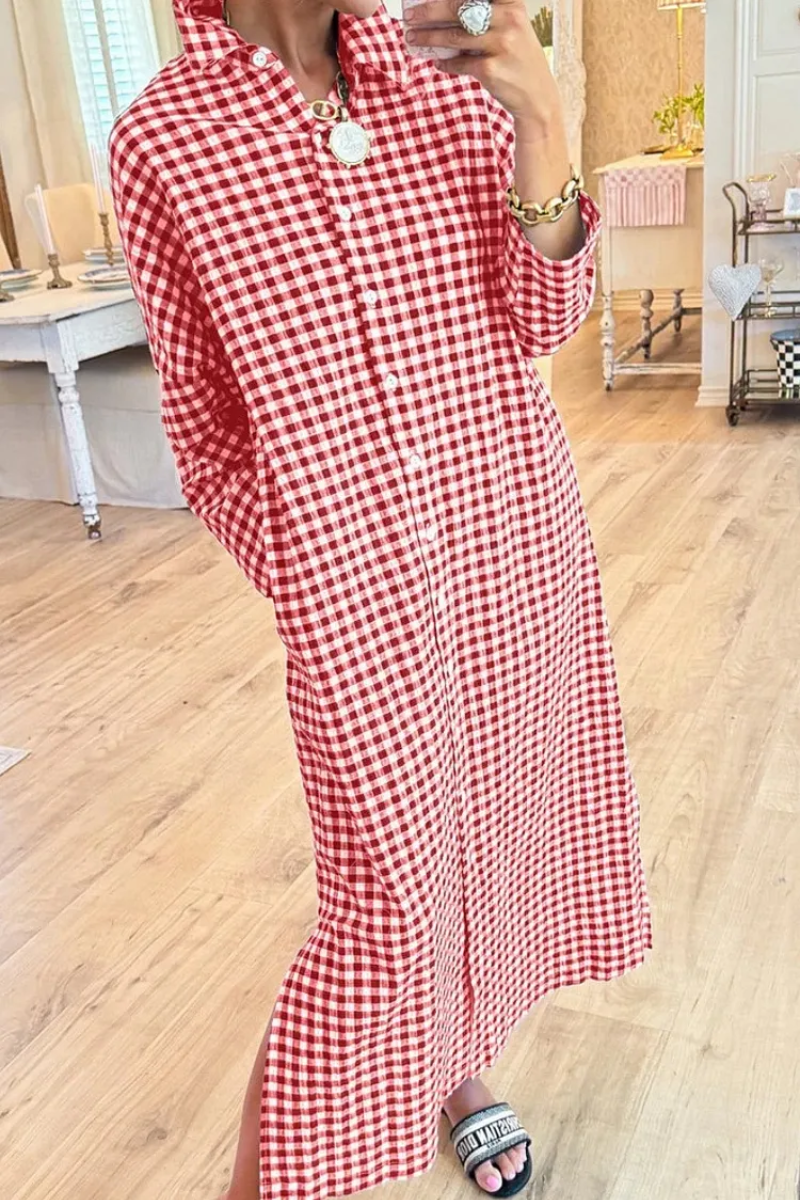 Harper | Gingham Button Front Maxi Shirt Dress