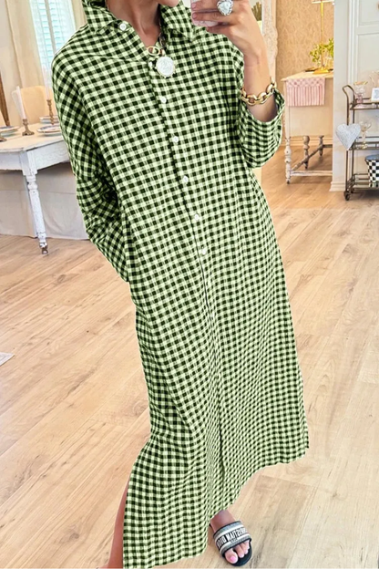 Harper | Gingham Button Front Maxi Shirt Dress