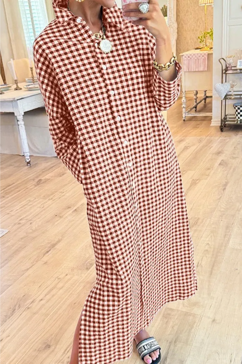 Harper | Gingham Button Front Maxi Shirt Dress