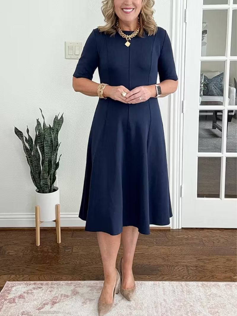 Mabel | Round Neck Flared Midi Dress