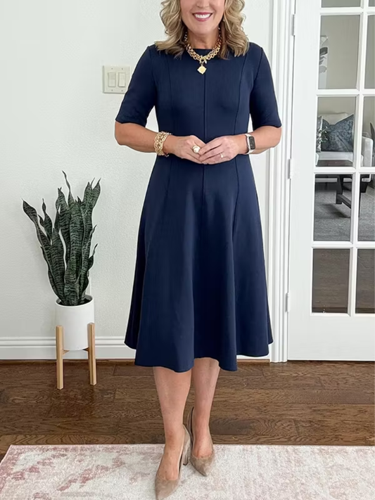 Mabel | Round Neck Flared Midi Dress