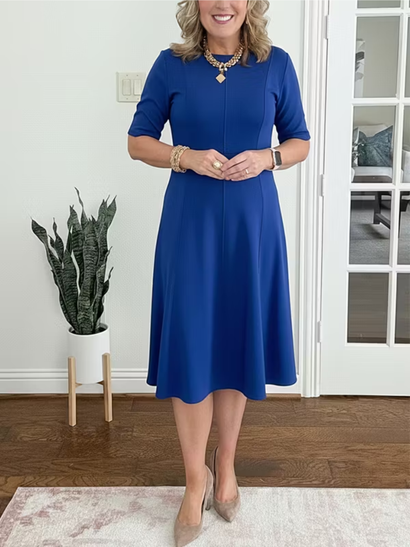 Mabel | Round Neck Flared Midi Dress