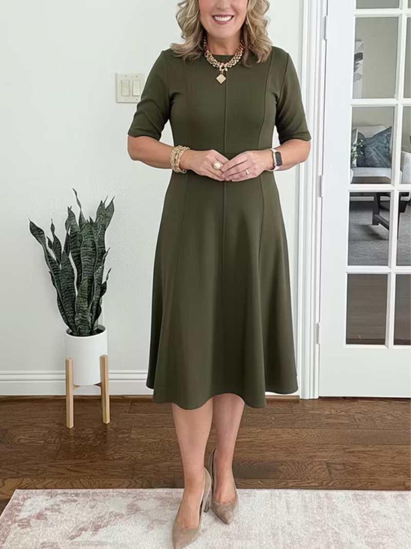 Mabel | Round Neck Flared Midi Dress