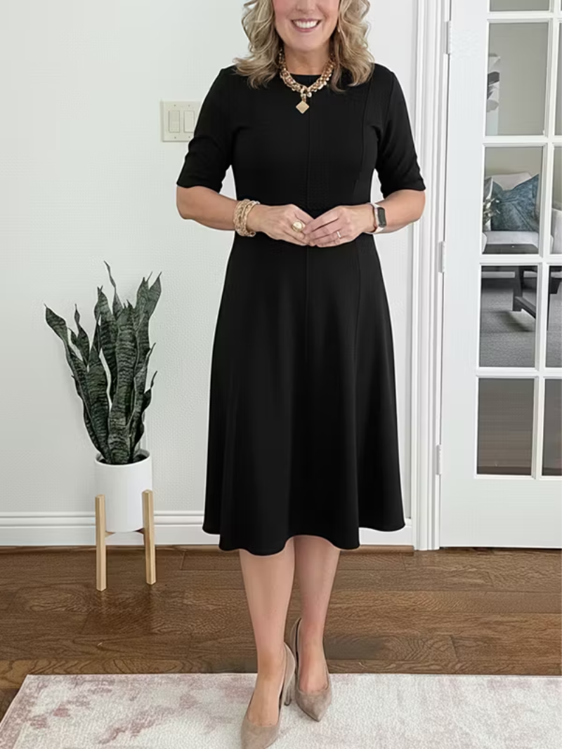Mabel | Round Neck Flared Midi Dress