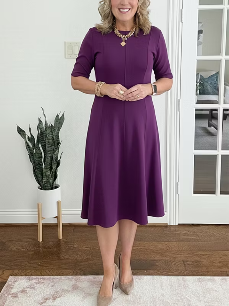 Mabel | Round Neck Flared Midi Dress