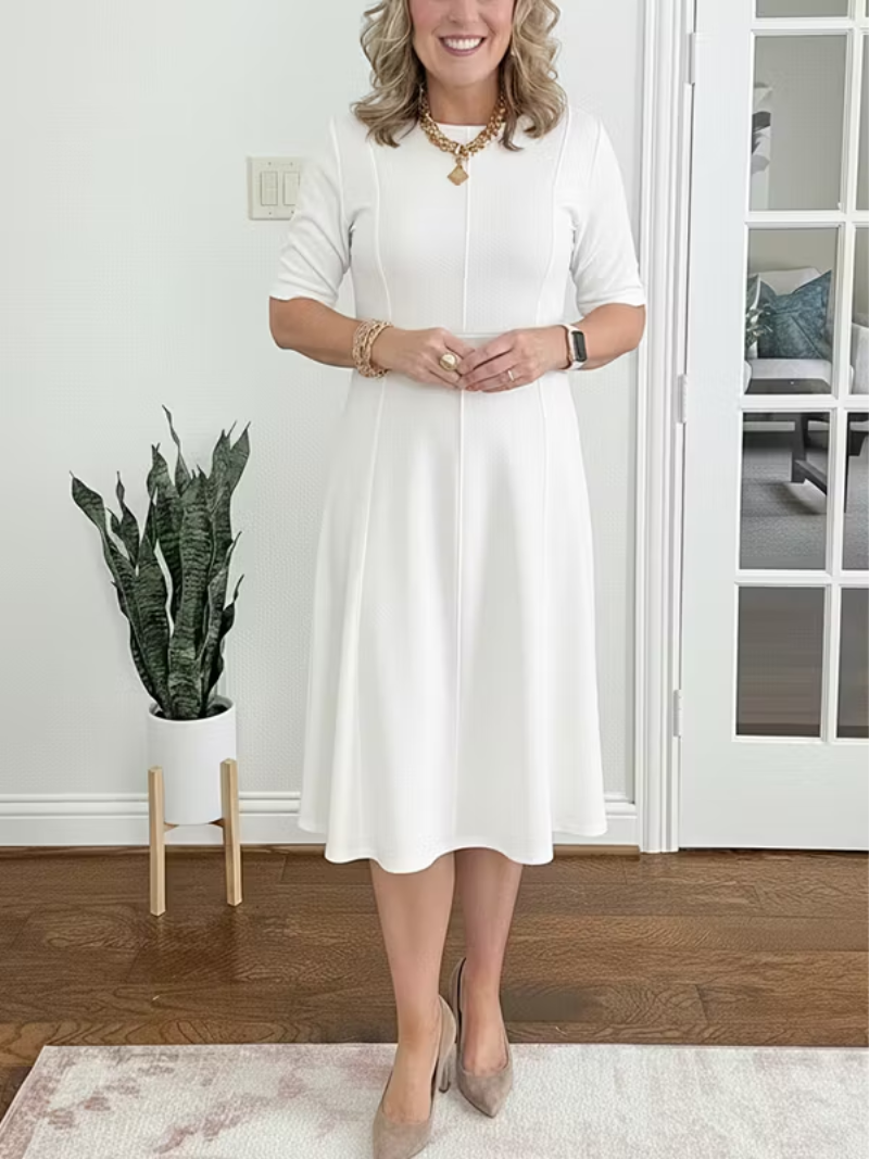 Mabel | Round Neck Flared Midi Dress
