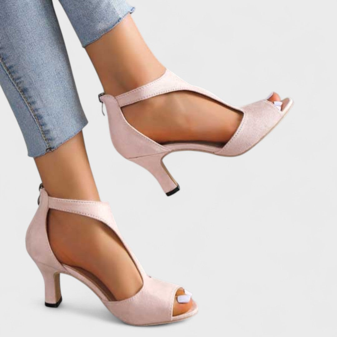 Sophie | Nude Ankle Strap Block Heel Pumps