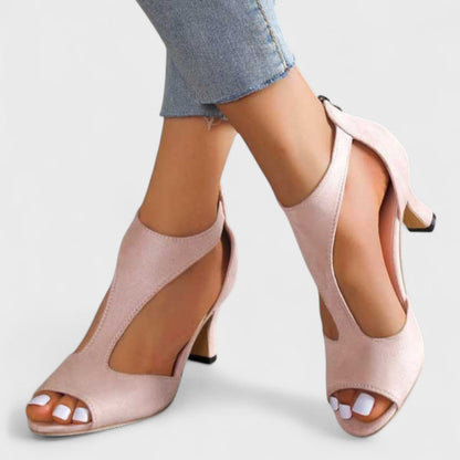 Sophie | Nude Ankle Strap Block Heel Pumps
