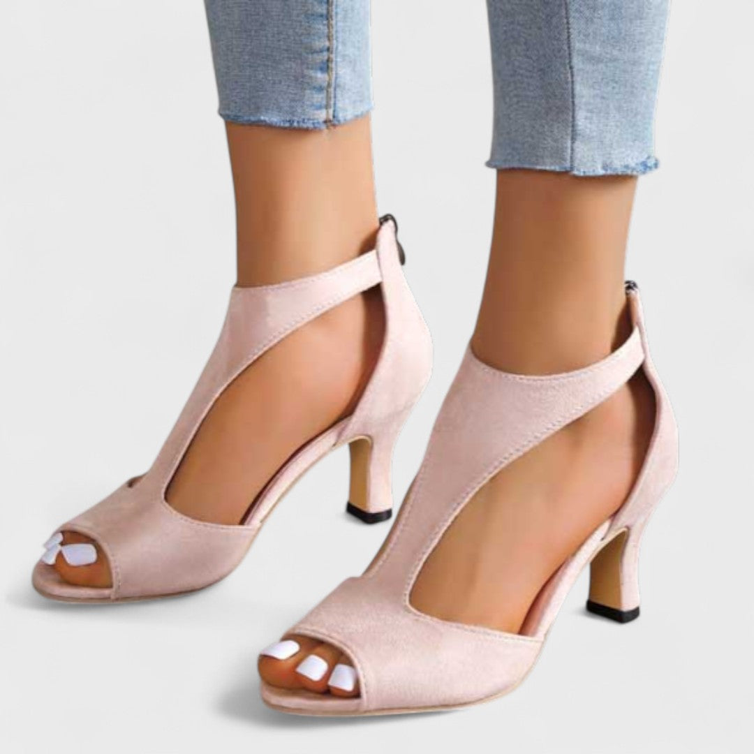 Sophie | Nude Ankle Strap Block Heel Pumps