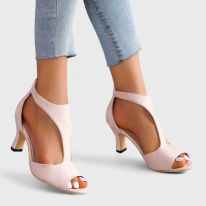 Sophie | Nude Ankle Strap Block Heel Pumps