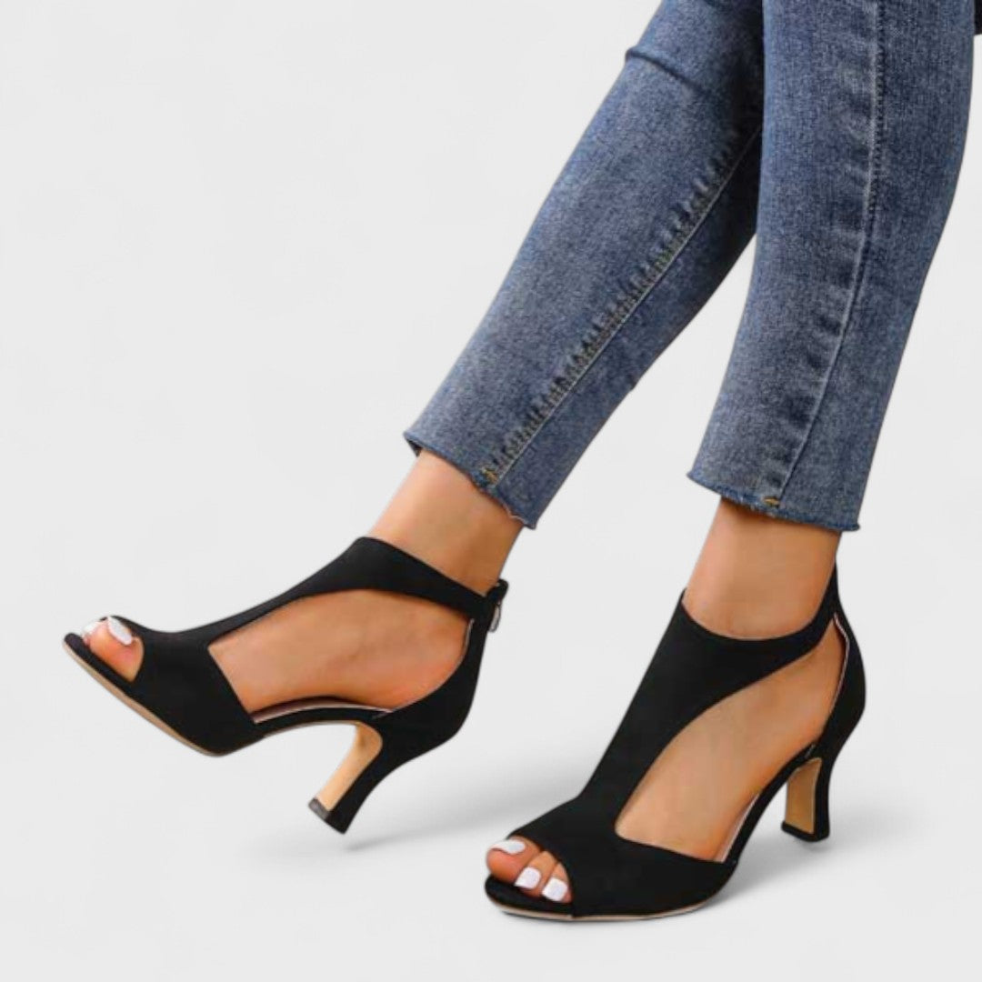 Sophie | Nude Ankle Strap Block Heel Pumps