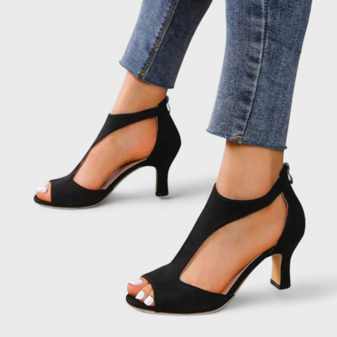 Sophie | Nude Ankle Strap Block Heel Pumps
