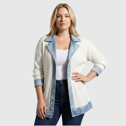 Juliette | Button Front Denim Knit Cardigan