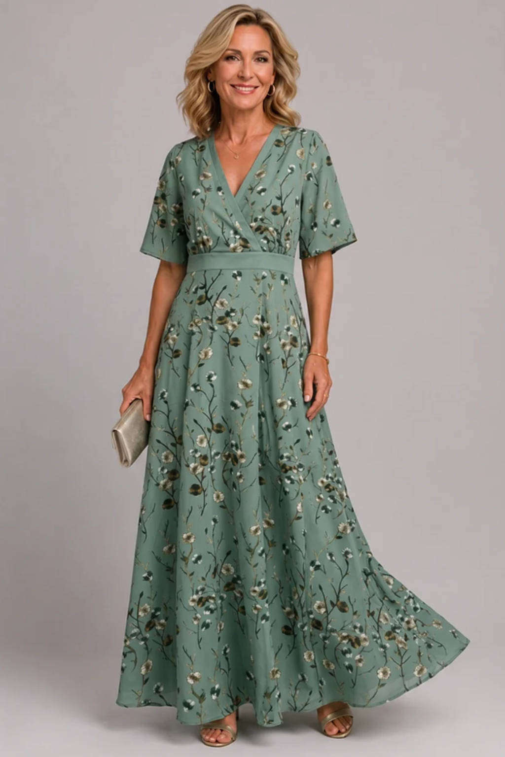 Veradelle | Flowing Floral Short Sleeve Maxi Dress