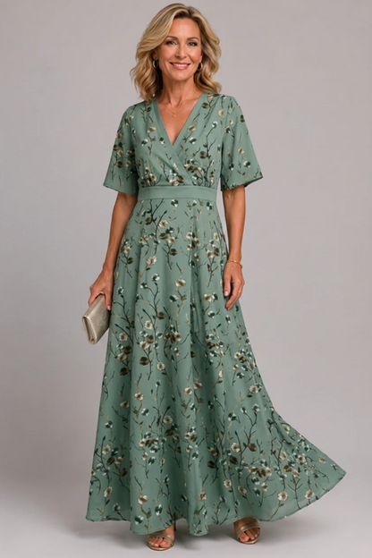 Veradelle | Flowing Floral Short Sleeve Maxi Dress