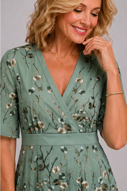Veradelle | Flowing Floral Short Sleeve Maxi Dress