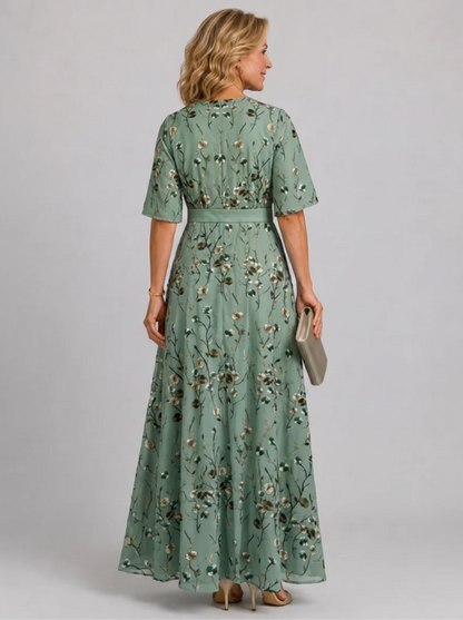 Veradelle | Flowing Floral Short Sleeve Maxi Dress