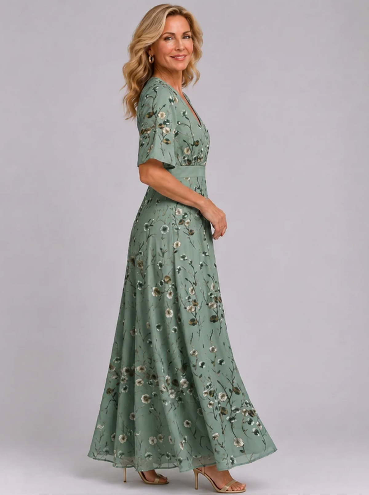 Veradelle | Flowing Floral Short Sleeve Maxi Dress