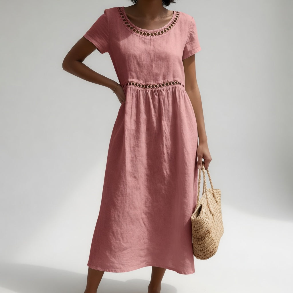 Linnea | Elegant Cutwork Detail Midi Dress