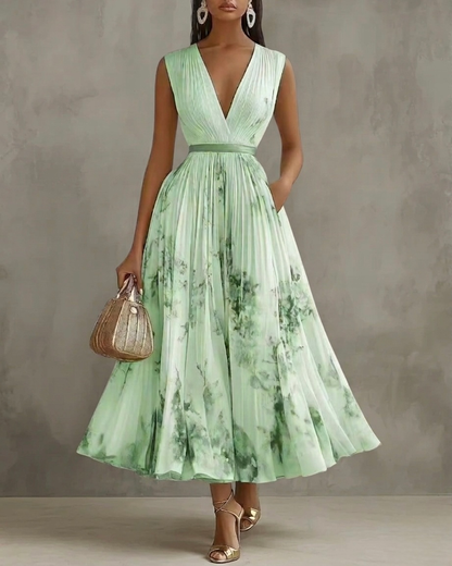 Evelisse | Watercolor Pleated Midi Dress
