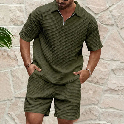Leander | Textured Polo And Shorts Two Piece Set