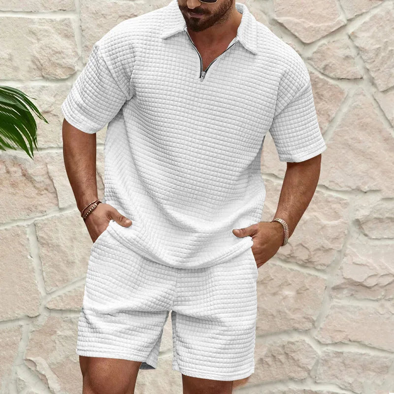 Leander | Textured Polo And Shorts Two Piece Set