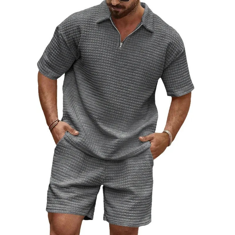 Leander | Textured Polo And Shorts Two Piece Set