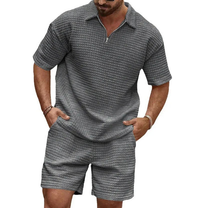 Leander | Textured Polo And Shorts Two Piece Set