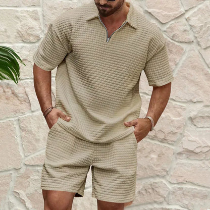 Leander | Textured Polo And Shorts Two Piece Set