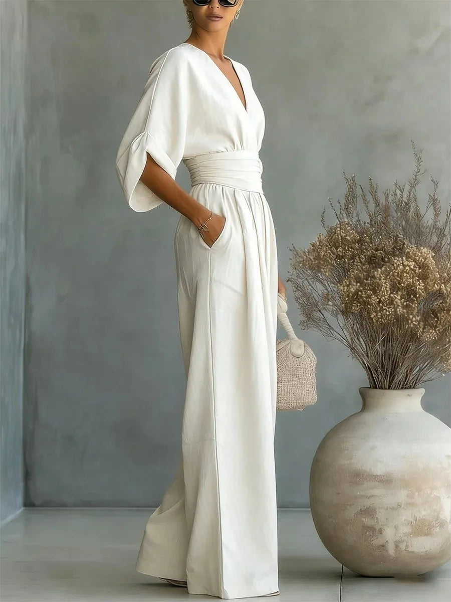 Alessara | Draped Waist Wide Leg Jumpsuit