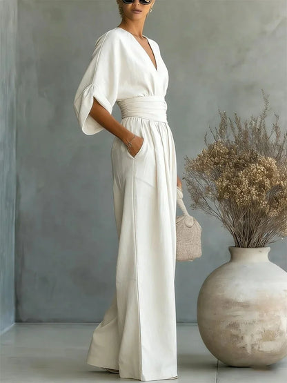 Alessara | Draped Waist Wide Leg Jumpsuit