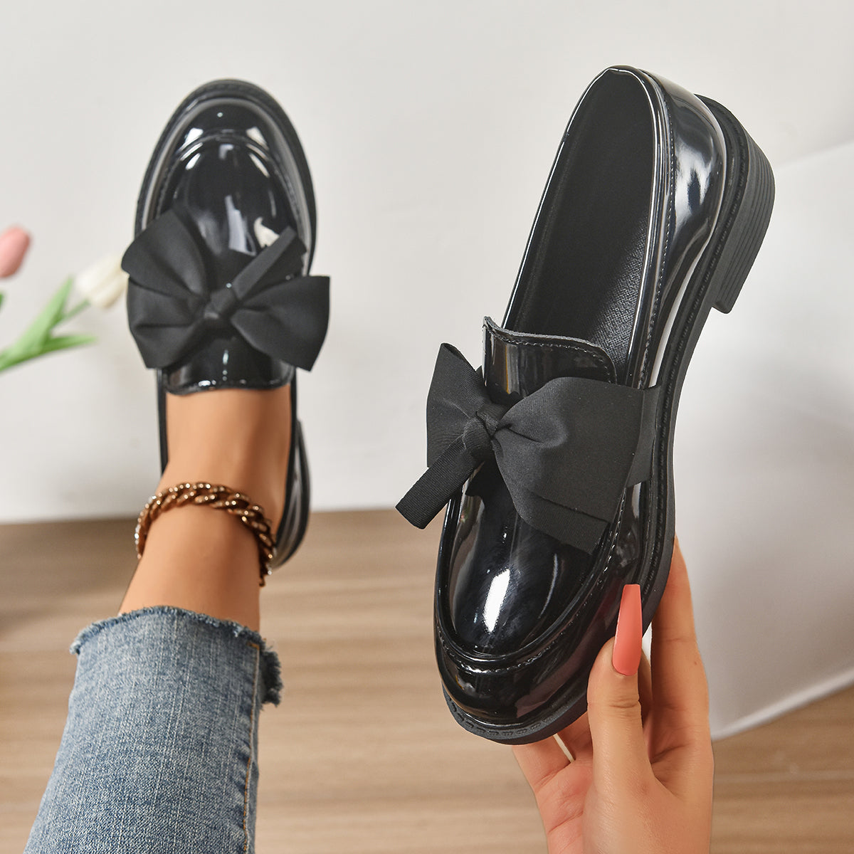 Blythely | Elegant Bow Block Heel Loafers