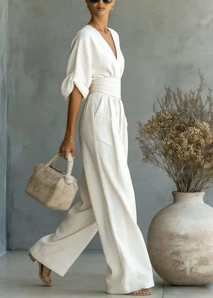 Alessara | Draped Waist Wide Leg Jumpsuit