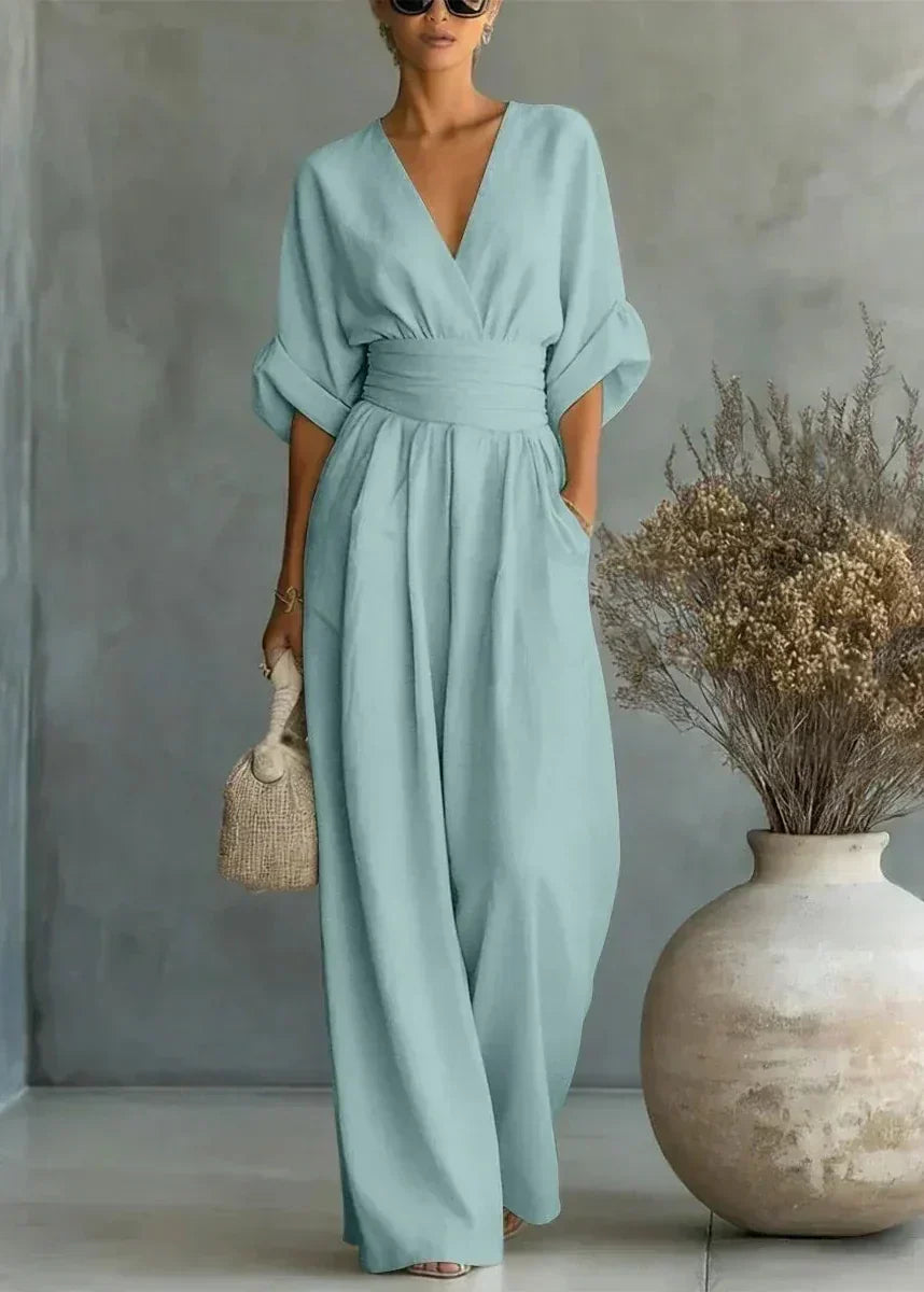 Alessara | Draped Waist Wide Leg Jumpsuit