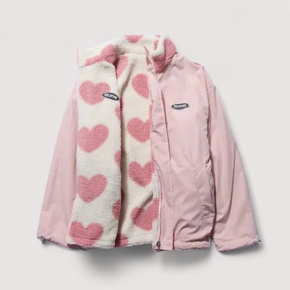Linetta | Reversible Heart Sherpa Jacket