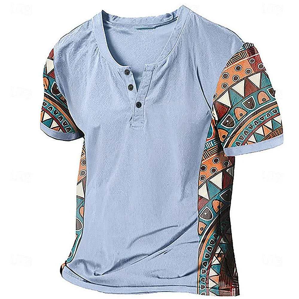 Benedict | Tribal Pattern Contrast Sleeve T Shirt