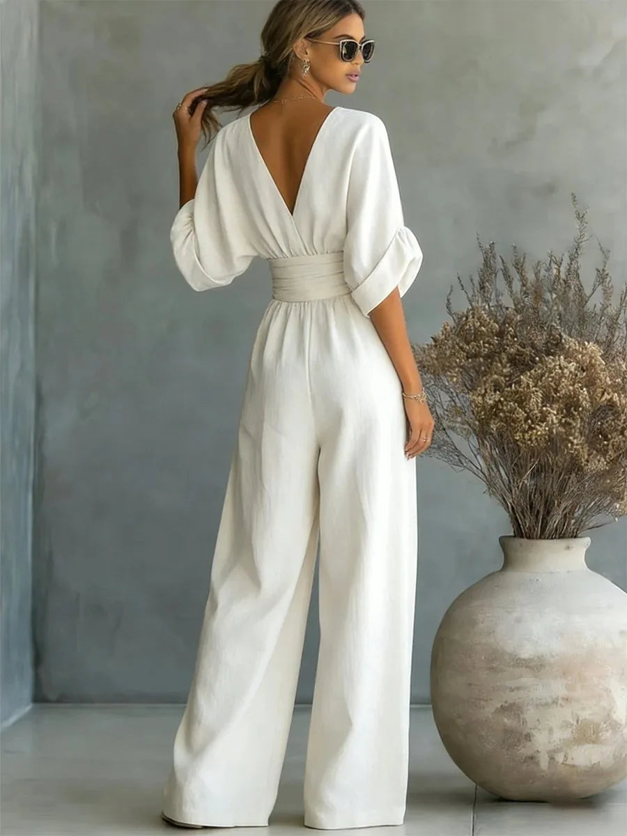 Alessara | Draped Waist Wide Leg Jumpsuit