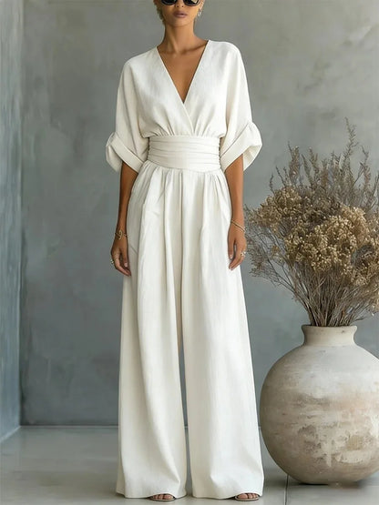 Alessara | Draped Waist Wide Leg Jumpsuit
