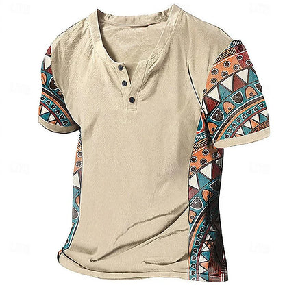 Benedict | Tribal Pattern Contrast Sleeve T Shirt